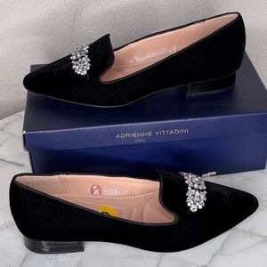 Adrienne Vittadini NIB Palo Flats Bejeweled point toe black Velvet,party,wedding